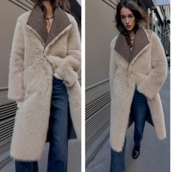 ZARA REVERSIBLE DOUBLE-FACED FAUX FUR COAT - Picture 3 of 14